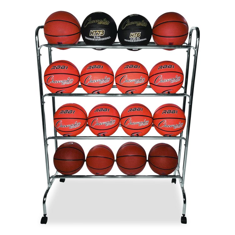 Powder-Coated Ball Cart, Metal, 132 lb Capacity, 17 x 41 x 53, Silver