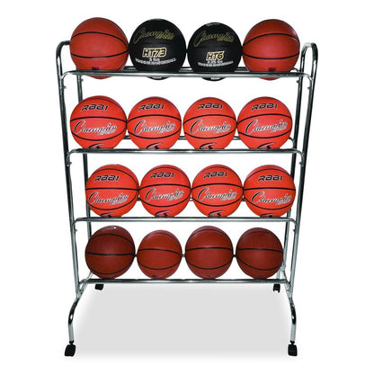 Powder-Coated Ball Cart, Metal, 132 lb Capacity, 17 x 41 x 53, Silver