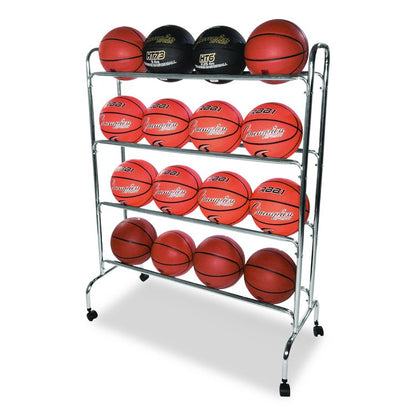 Powder-Coated Ball Cart, Metal, 132 lb Capacity, 17 x 41 x 53, Silver