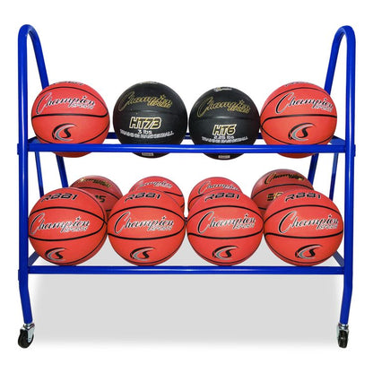 Heavy-Duty Deluxe Ball Cart, Metal, 132 lb Capacity, 17.5 x 38 x 35.75, Blue