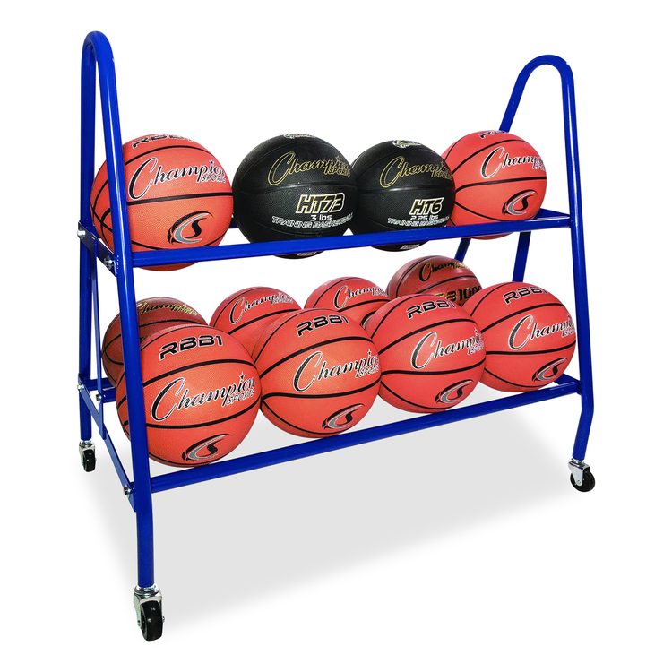 Heavy-Duty Deluxe Ball Cart, Metal, 132 lb Capacity, 17.5 x 38 x 35.75, Blue