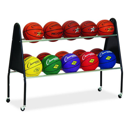 Heavy-Duty Ball Cart, Metal, 132 lb Capacity, 18 x 51 x 38, Black