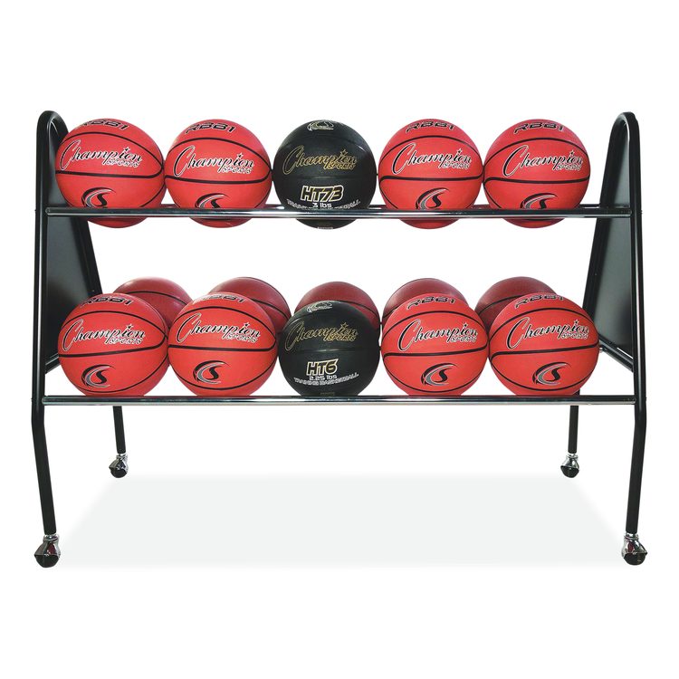 Heavy-Duty Ball Cart, Metal, 132 lb Capacity, 18 x 51 x 38, Black