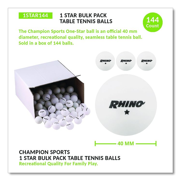 Table Tennis Balls, Official Size, White, 144/Carton