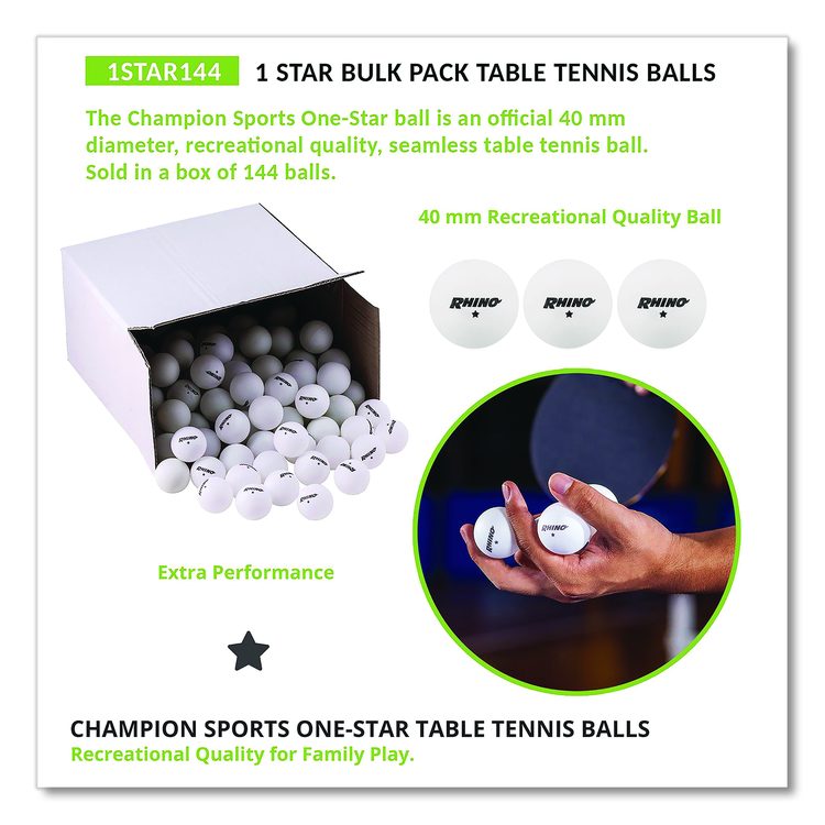 Table Tennis Balls, Official Size, White, 144/Carton