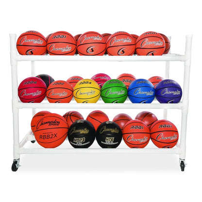 30 Basketball Heavy-Duty Cart, Heavy-Duty Plastic, 176 lb Capacity, 19 x 55 x 45, White