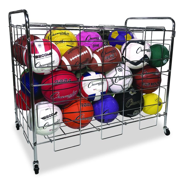 Portable Ball Locker, Metal, 176 lb Capacity, 24 x 41 x 36, Chrome