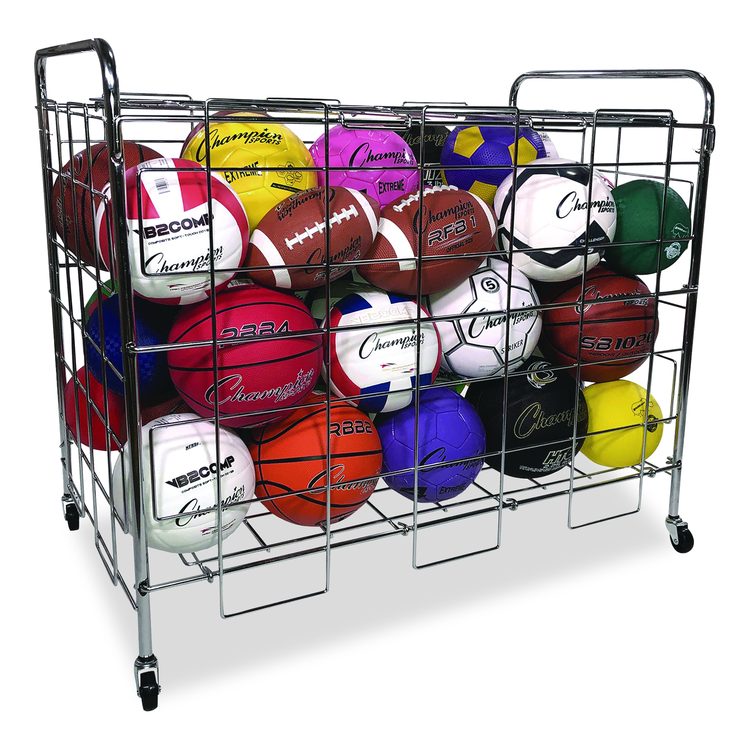 Portable Ball Locker, Metal, 176 lb Capacity, 24 x 41 x 36, Chrome