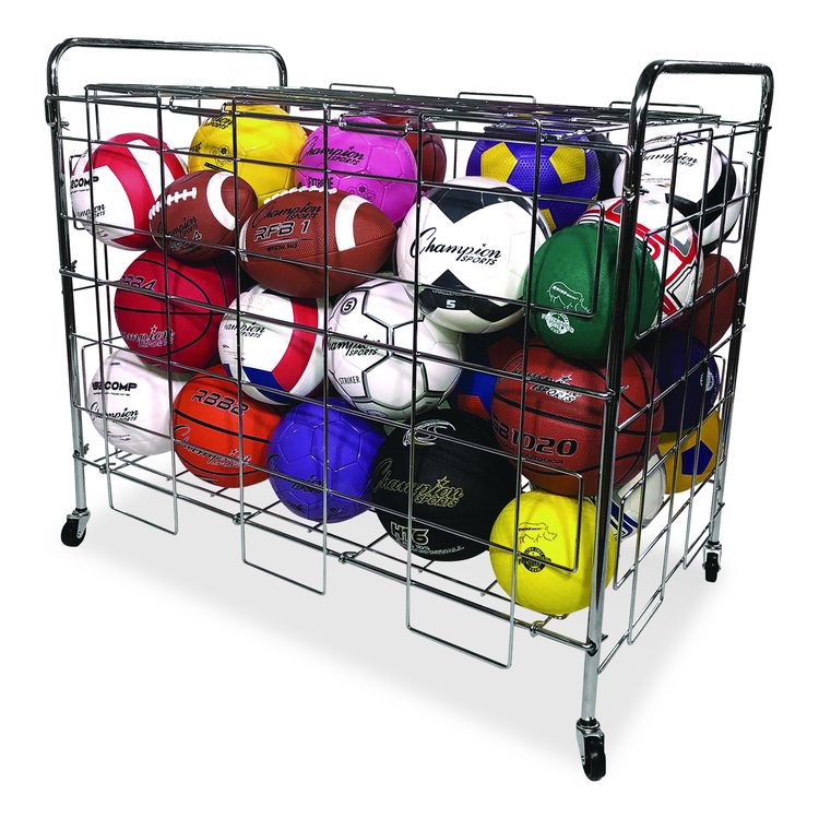 Portable Ball Locker, Metal, 176 lb Capacity, 24 x 41 x 36, Chrome