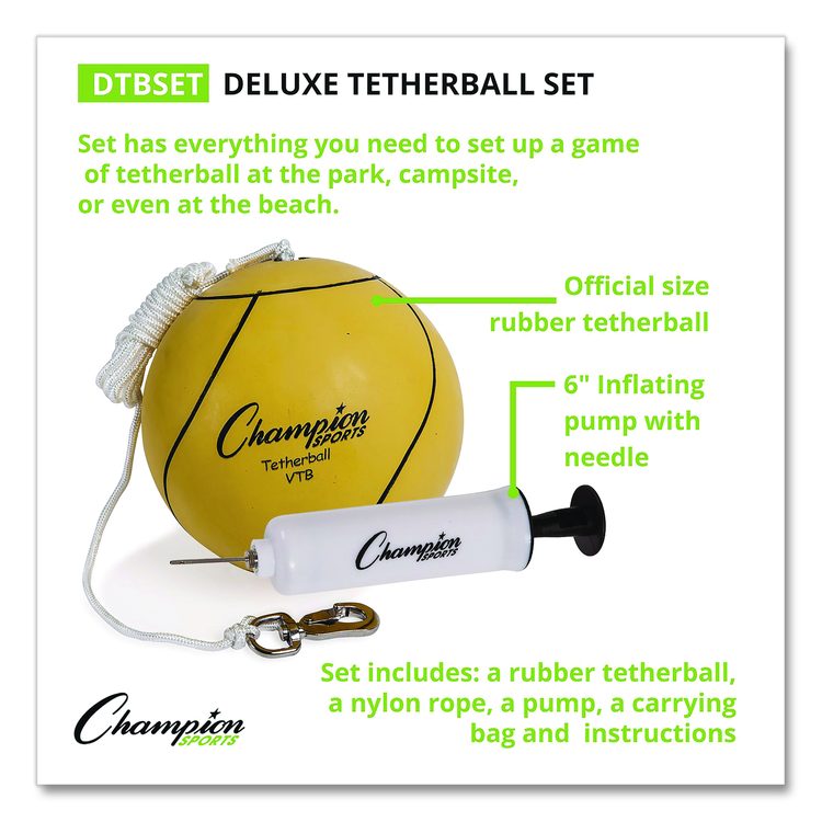 Deluxe Tether Ball Set, Tetherball/102" Cord/(4) 24" Telescoping Poles/Carry Bag/Pump with Needle