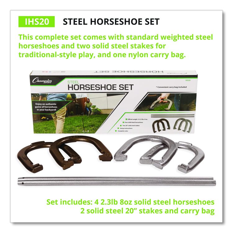 Steel Horseshoe Set, (4) Horseshoes/(2) 20" Stakes/Nylon Carry Bag
