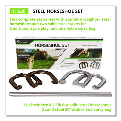 Steel Horseshoe Set, (4) Horseshoes/(2) 20" Stakes/Nylon Carry Bag