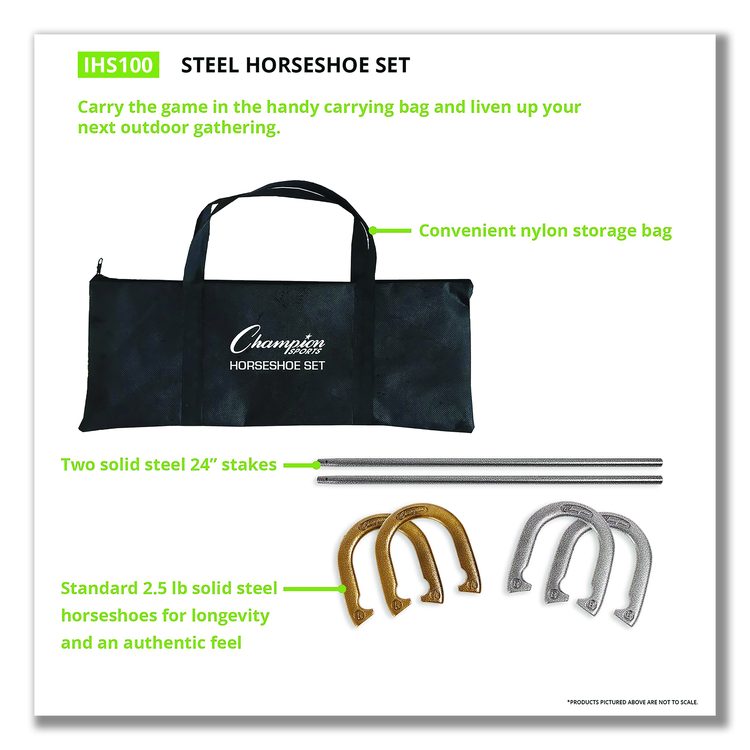 Steel Horseshoe Set, (4) Horseshoes/(2) 24" Stakes/Nylon Carry Bag