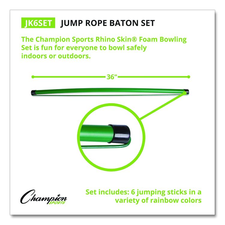 Jump Rope Baton Set, 32", Assorted Colors, 6 Batons/Set