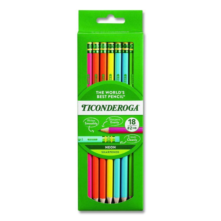Pre-Sharpened Pencil, 2.2 mm, HB (#2), Black Lead, Neon Assorted Barrel Colors, 18/Pack