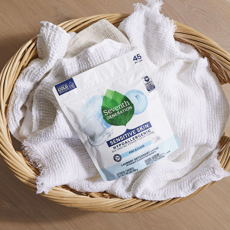 Natural Laundry Detergent Packs, Powder, Unscented, 45 Packets/Pack, 8/Carton
