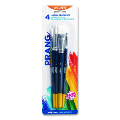 Hobby Four-Brush Set, Assorted, Synthetic, Flat, Round, 4/pack