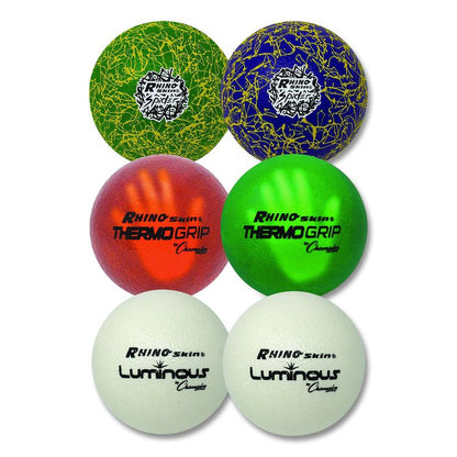 Rhino Skin Luminous, Spider and ThermoGrip Dodgeball Set, 6.3" Diameter, Assorted Colors, 6/Set