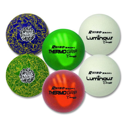 Rhino Skin Luminous, Spider and ThermoGrip Dodgeball Set, 6.3" Diameter, Assorted Colors, 6/Set