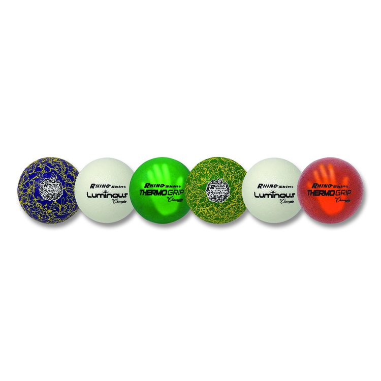 Rhino Skin Luminous, Spider and ThermoGrip Dodgeball Set, 6.3" Diameter, Assorted Colors, 6/Set