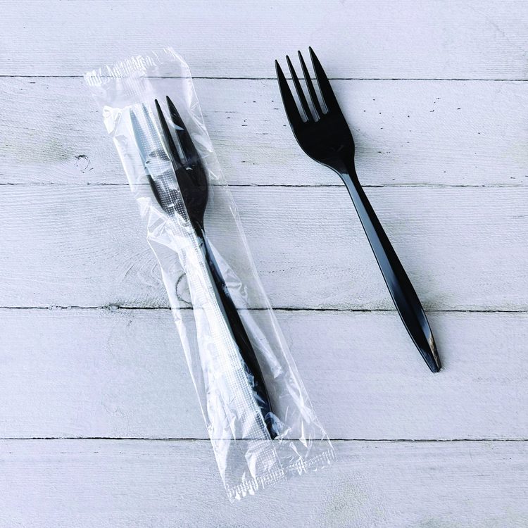 Mediumweight Wrapped Polypropylene Cutlery, Fork, Plastic, Black, 1,000/Carton