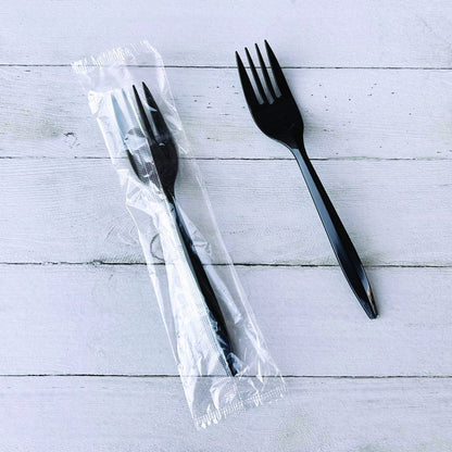 Mediumweight Wrapped Polypropylene Cutlery, Fork, Plastic, Black, 1,000/Carton