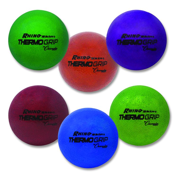 Rhino Skin Thermo Grip Dodgeball Set, Heat-Activated Color Change, 6.3" Diameter, Assorted Colors, 6/Set