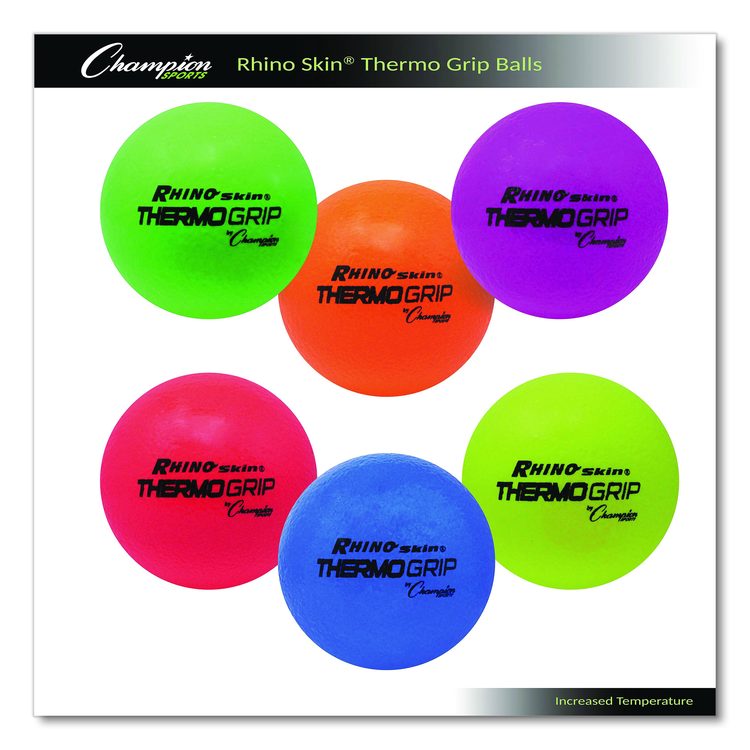 Rhino Skin Thermo Grip Dodgeball Set, Heat-Activated Color Change, 6.3" Diameter, Assorted Colors, 6/Set
