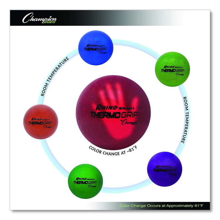 Rhino Skin Thermo Grip Dodgeball Set, Heat-Activated Color Change, 6.3" Diameter, Assorted Colors, 6/Set