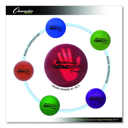 Rhino Skin Thermo Grip Dodgeball Set, Heat-Activated Color Change, 6.3" Diameter, Assorted Colors, 6/Set