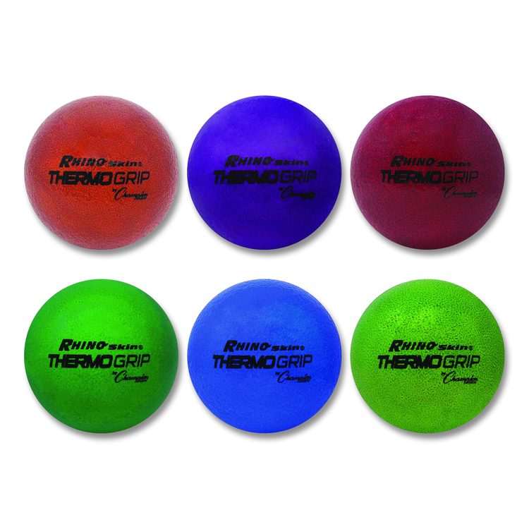 Rhino Skin Thermo Grip Dodgeball Set, Heat-Activated Color Change, 6.3" Diameter, Assorted Colors, 6/Set