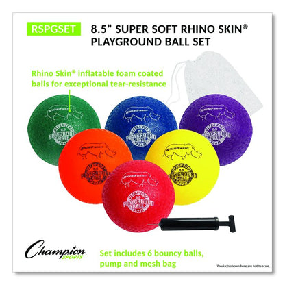 Rhino Soft Playground Ball Set, 8.5" Diameter, Assorted Colors, 6/Set