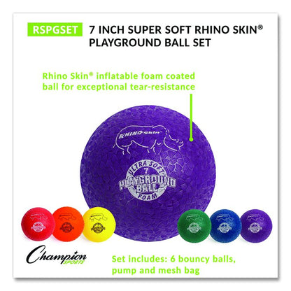 Rhino Soft Playground Ball Set, 8.5" Diameter, Assorted Colors, 6/Set