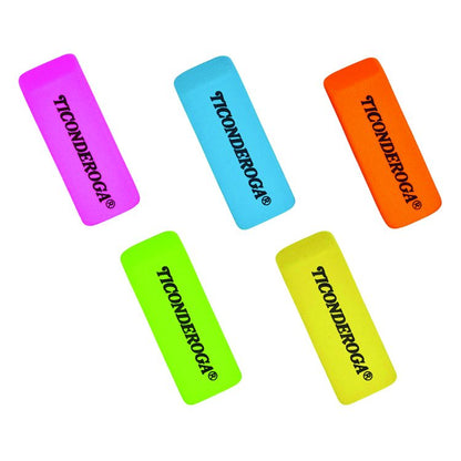 Neon Wedged Block Erasers, For Pencil Marks, Slanted-Edge Rectangular Block, Medium, Assorted Colors, 30/Box
