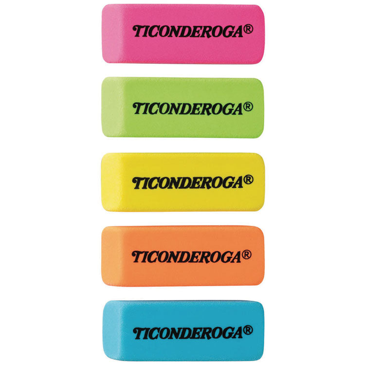 Neon Wedged Block Erasers, For Pencil Marks, Slanted-Edge Rectangular Block, Medium, Assorted Colors, 30/Box