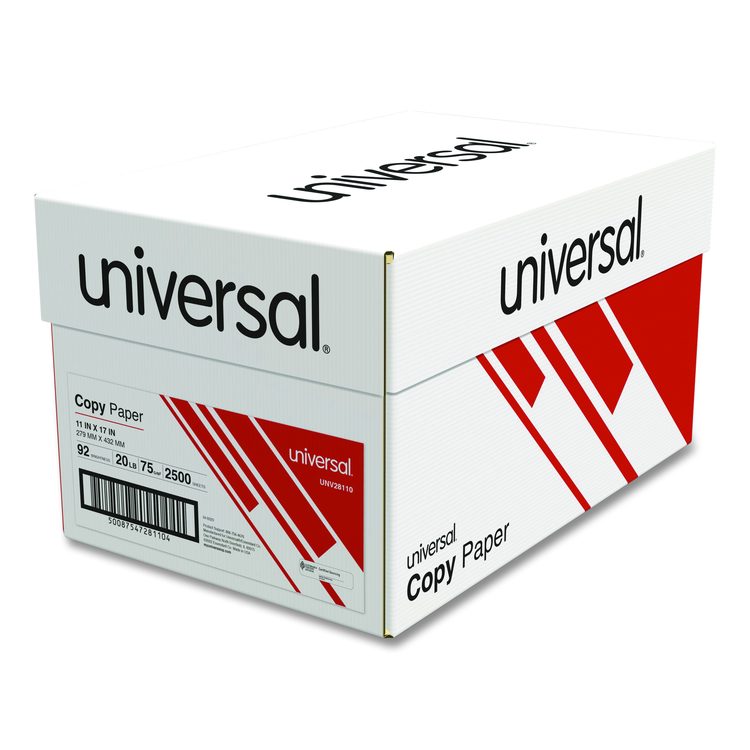 Copy Paper, 92 Bright, 20 lb Bond Weight, 11 x 17, White, 500 Sheets/Ream, 5 Reams/Carton