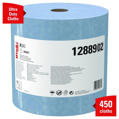 X90 Cloths, Jumbo Roll, 2-Ply, 12.4 x 12.2, Blue Denim, 450/Roll