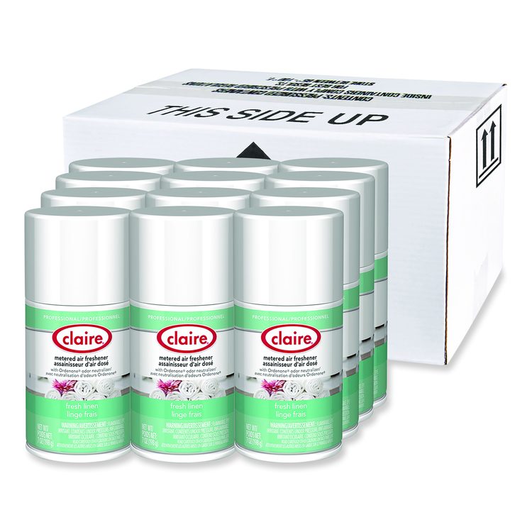 Metered Air Freshener, Fresh Linen, 7 oz Aerosol Spray, 12/Carton