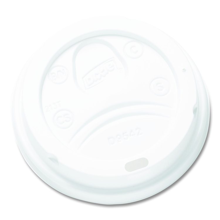 Dome Drink-Thru Lids, Fits 10 oz to 20 oz Dixie Hot Cups, Plastic, White, 100/Pack