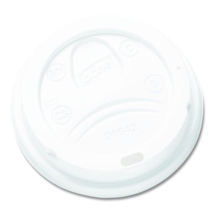 Dome Drink-Thru Lids, Fits 10 oz to 20 oz Dixie Hot Cups, Plastic, White, 100/Pack