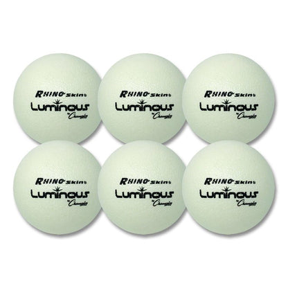Rhino Skin Luminous Dodgeball Set, 6.3" Diameter, Luminous White/Blue, 6/Set