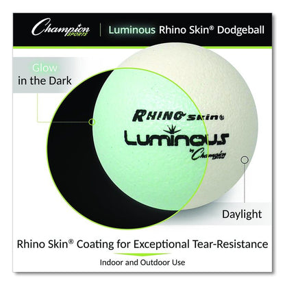 Rhino Skin Luminous Dodgeball Set, 6.3" Diameter, Luminous White/Blue, 6/Set