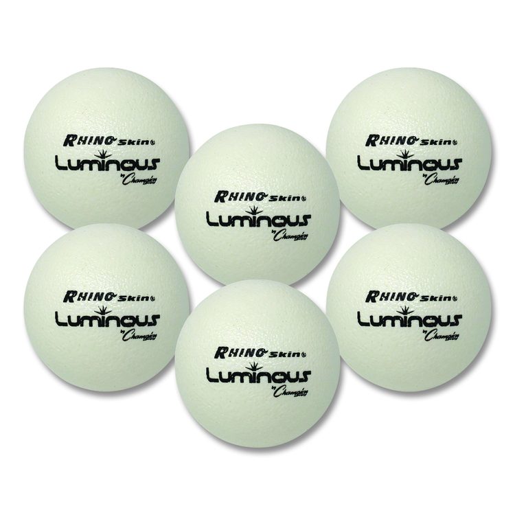 Rhino Skin Luminous Dodgeball Set, 6.3" Diameter, Luminous White/Blue, 6/Set