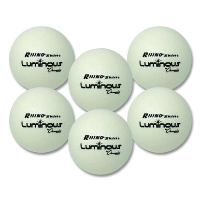 Rhino Skin Luminous Dodgeball Set, 6.3" Diameter, Luminous White/Blue, 6/Set