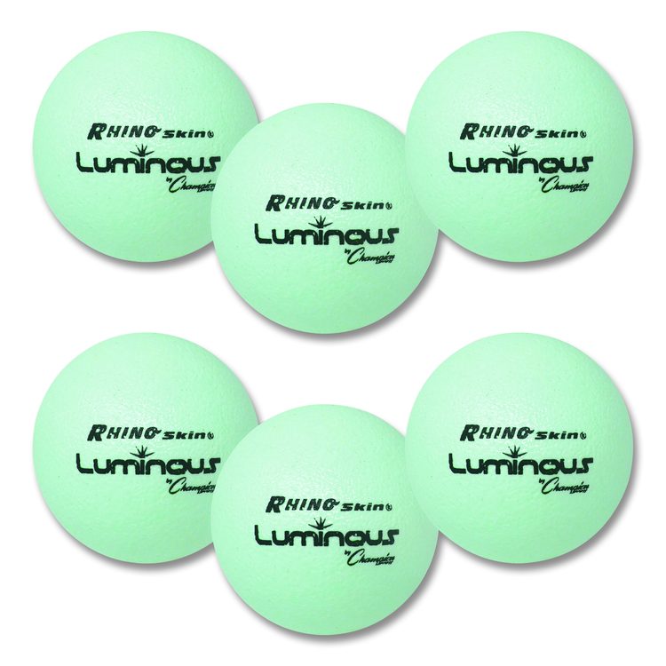 Rhino Skin Luminous Dodgeball Set, 6.3" Diameter, Luminous White/Blue, 6/Set