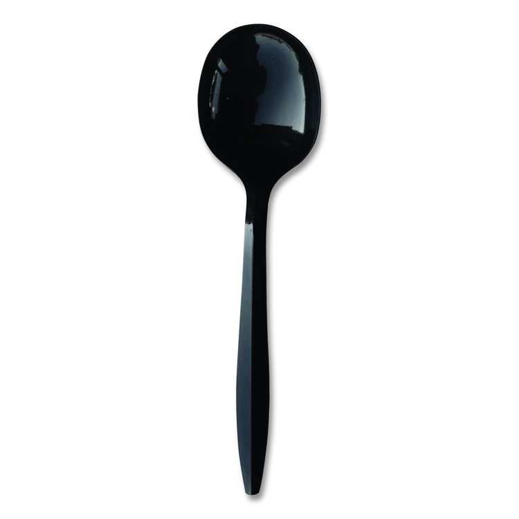 Mediumweight Polypropylene Cutlery, Soup Spoon, Plastic, Black, 1,000/Carton
