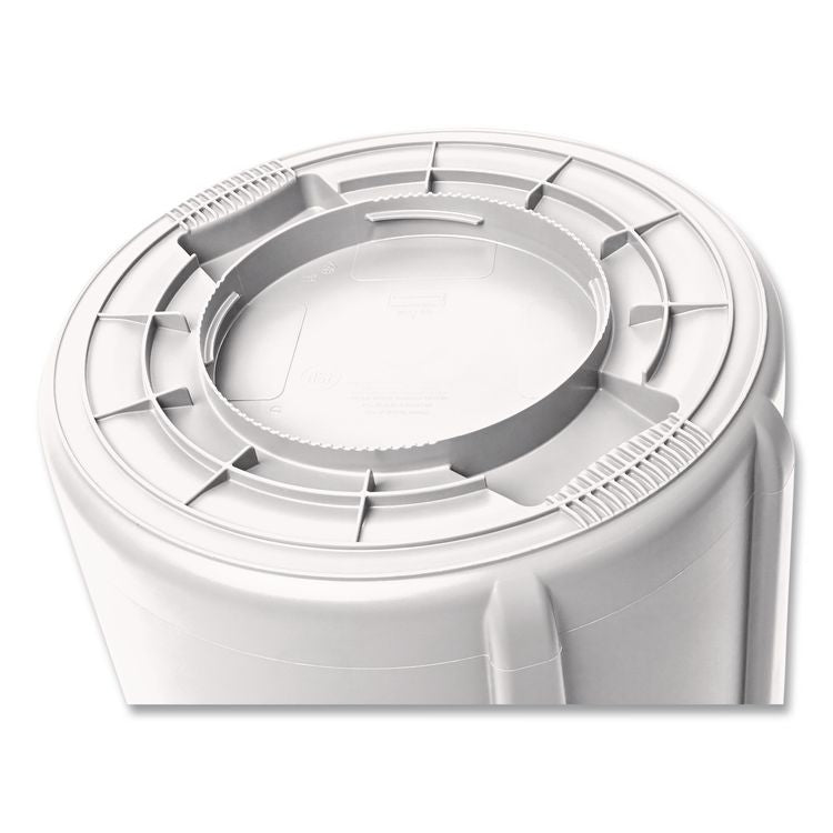 Vented Round Brute Container, 10 gal, Plastic, White