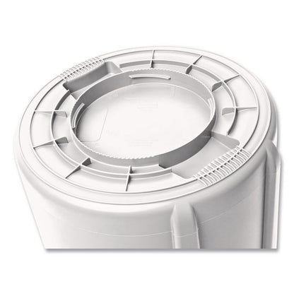 Vented Round Brute Container, 10 gal, Plastic, White