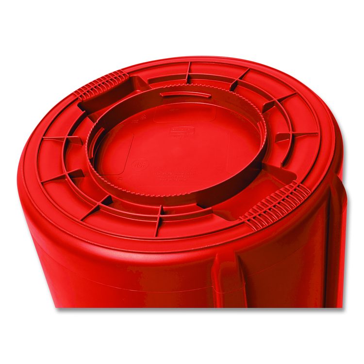 Vented Round Brute Container, 10 gal, Plastic, Red, 6/Carton