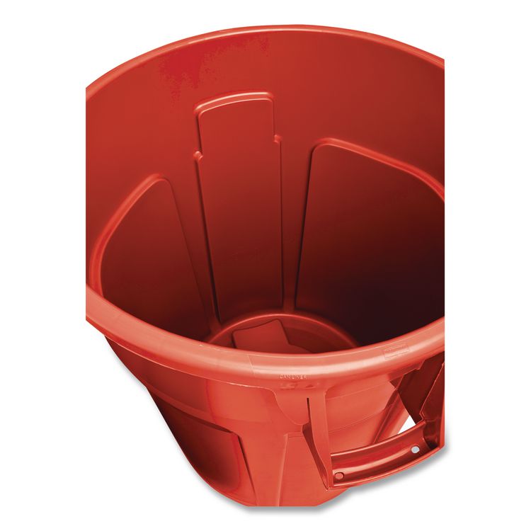 Vented Round Brute Container, 10 gal, Plastic, Red, 6/Carton